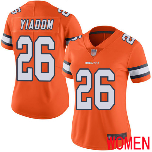 Women Denver Broncos #26 Isaac Yiadom Limited Orange Rush Vapor Untouchable Football NFL Jersey